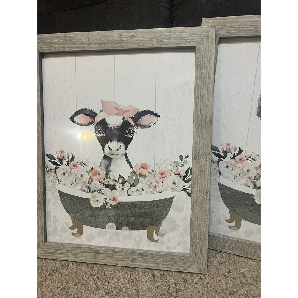 Set Of 3 Country Farmhouse Bathroom Wall Art Decor - Cow, Pig, Sheep - Picture 5 of 8